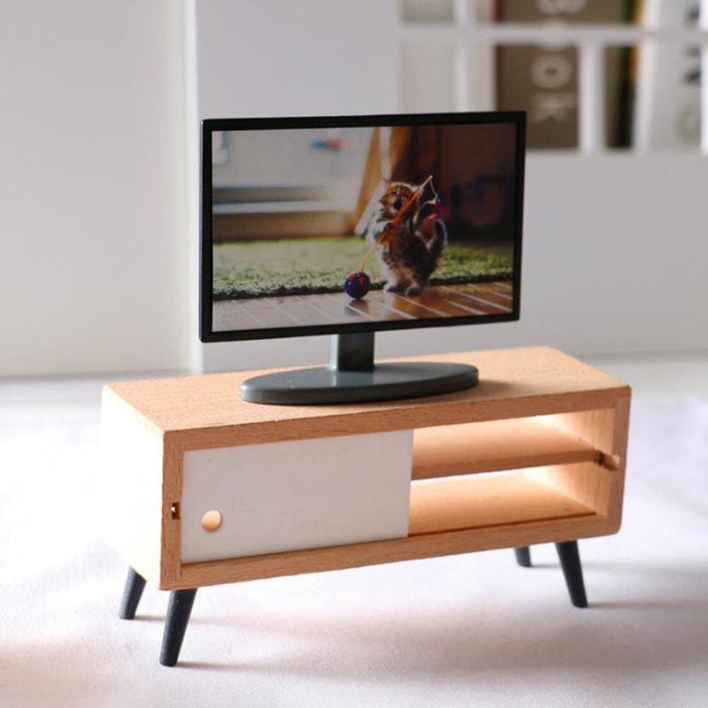 시뮬레이션 미니어처 가구 인형 집 거실 장식 텔레비전  - Woodworking Tv 리뷰 및 가격