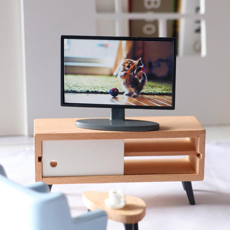 시뮬레이션 미니어처 가구 인형 집 거실 장식 텔레비전  - Woodworking Tv 리뷰 및 가격